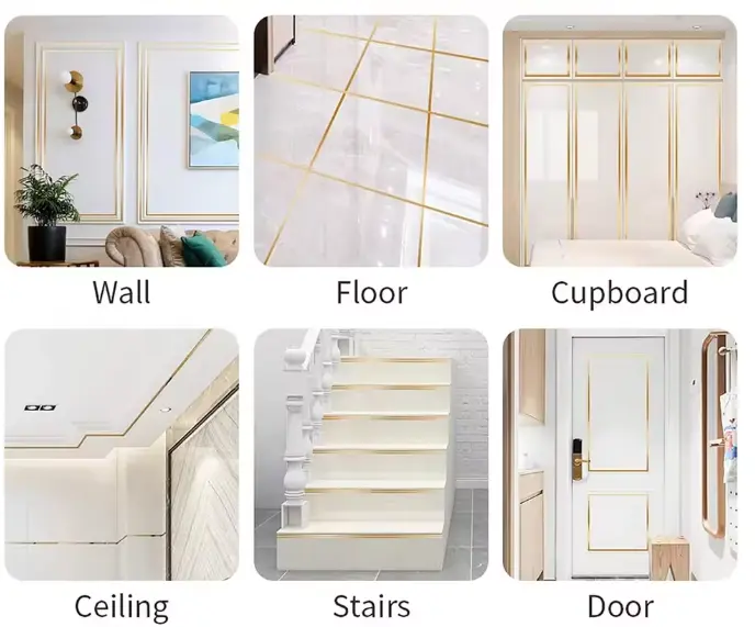 (১ পিস কম্বো সেট ) Golden color 166 Feet Self-Adhesive Waterproof Tile Gap Tape for Floor & Wall Sealing - Image 3