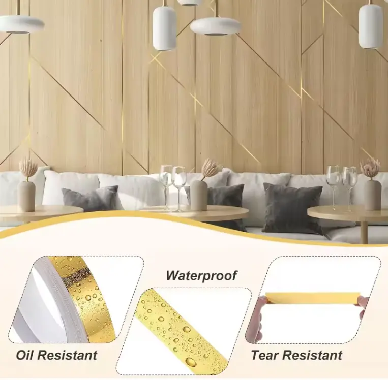(১ পিস কম্বো সেট ) Golden color 166 Feet Self-Adhesive Waterproof Tile Gap Tape for Floor & Wall Sealing - Image 10
