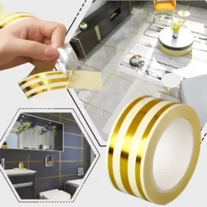(১ পিস সেট) Premium 3-Line Luxury Gold Waterproof Self-Adhesive Tiles Decor & Gap Sealing Tape