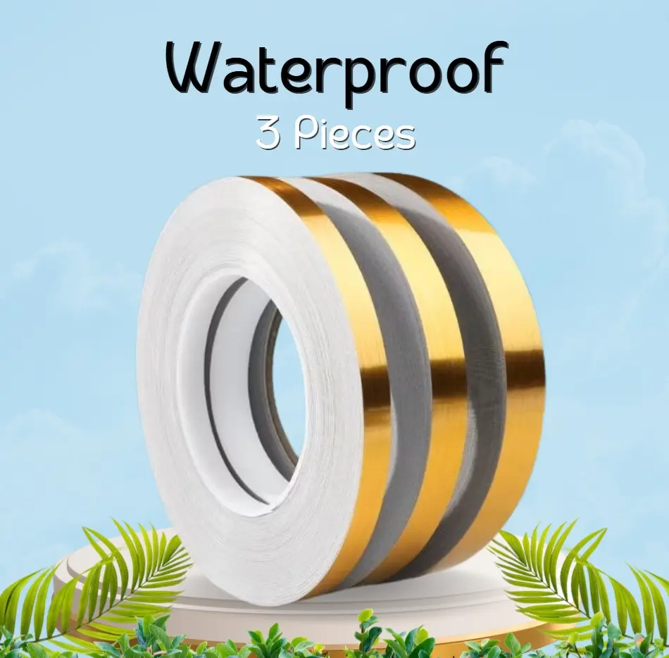 (3 পিস কম্বো সেট ) Golden color 166 Feet Self-Adhesive Waterproof Tile Gap Tape for Floor & Wall Sealing